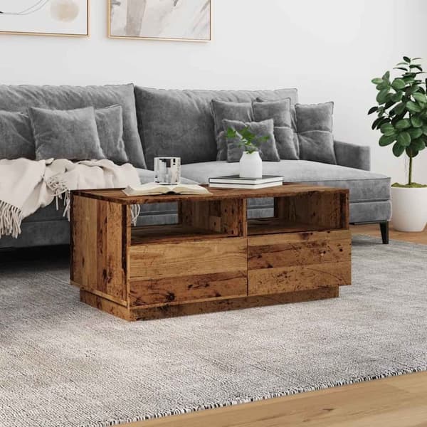 vidaXL sofabord med LED-lys 90x49x40 cm gammelt trælook