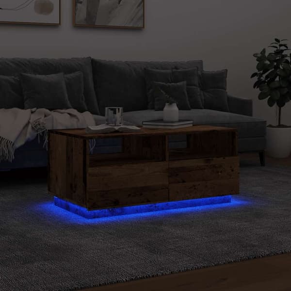 vidaXL sofabord med LED-lys 90x49x40 cm gammelt trælook