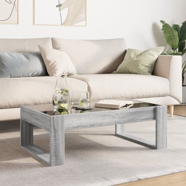 vidaXL Sohvapöytä Infinity LED-valoilla harmaa Sonoma 90x53x30 cm
