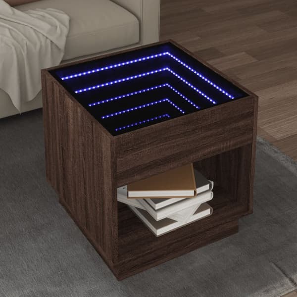 vidaXL Sohvapöytä Infinity LED-valoilla ruskea tammi 50x50x50 cm