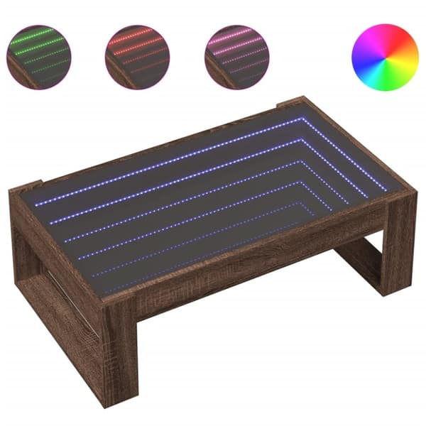 vidaXL sofabord med Infinity LED-lys 90x53x30 cm brun egetræsfarve