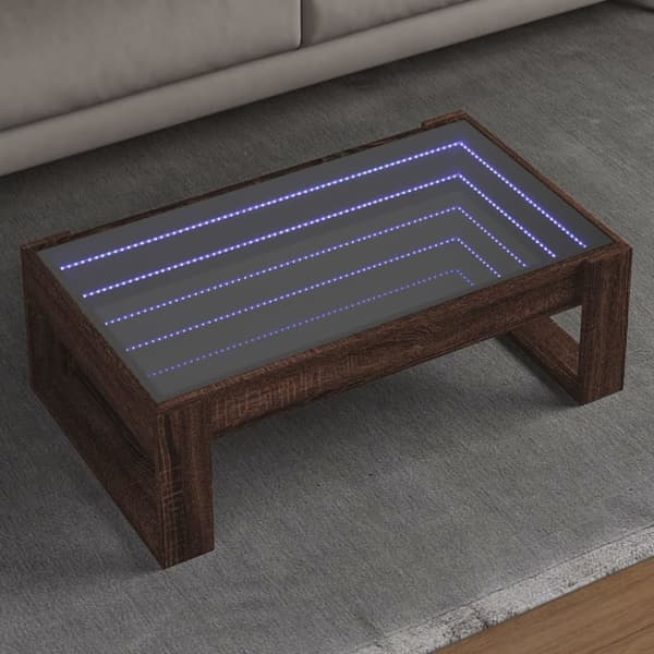 vidaXL sofabord med Infinity LED-lys 90x53x30 cm brun egetræsfarve