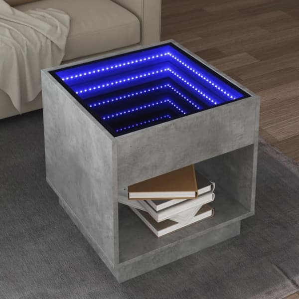 vidaXL sofabord med Infinity LED-lys 50x50x50 cm betongrå