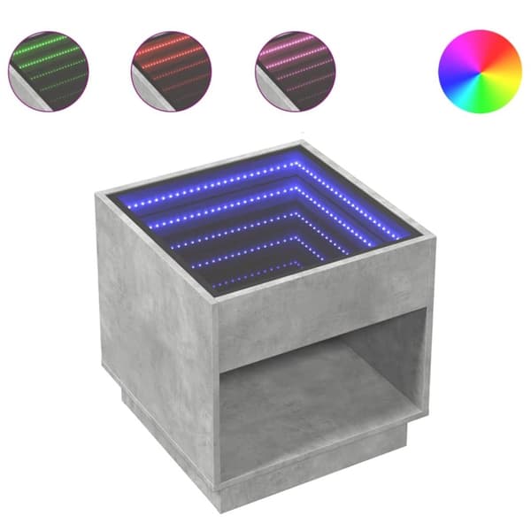 vidaXL sofabord med Infinity LED-lys 50x50x50 cm betongrå