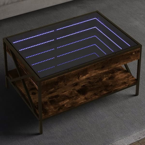 vidaXL Soffbord med Infinity LEDs rökfärgad ek 70x50x38 cm