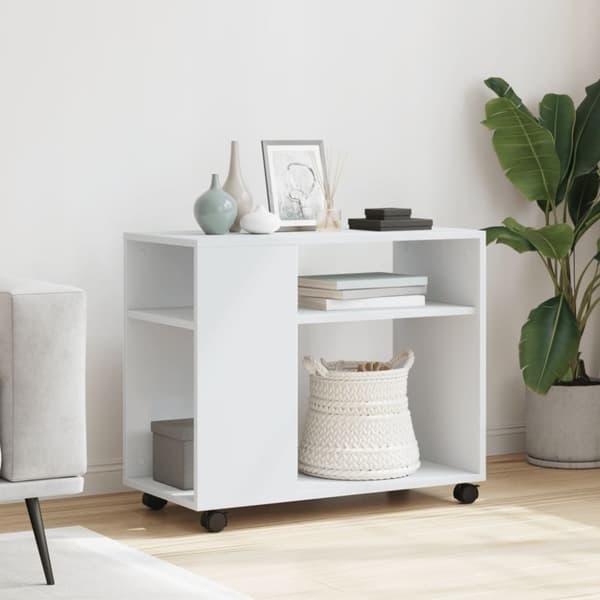 vidaXL sidebord med hjul 70x35x60 cm konstrueret træ hvid