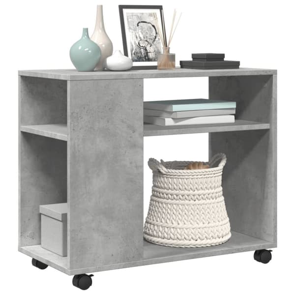vidaXL Sidebord med hjul betonggrå 70x35x60 cm konstruert tre
