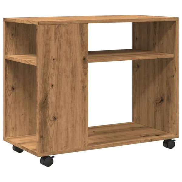 vidaXL sidebord med hjul 70x35x60 cm konstrueret træ egetræslook
