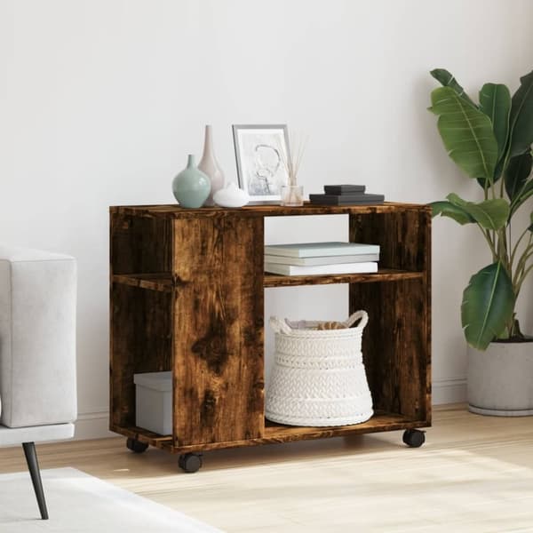 vidaXL sidebord med hjul 70x35x60 cm konstrueret træ røget egetræ