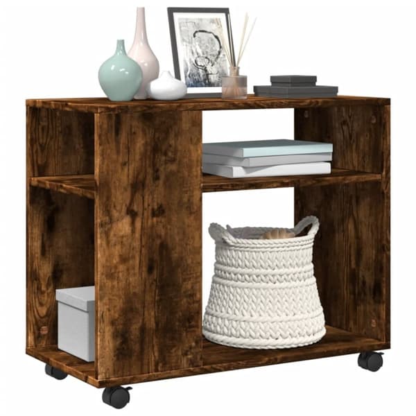 vidaXL sidebord med hjul 70x35x60 cm konstrueret træ røget egetræ
