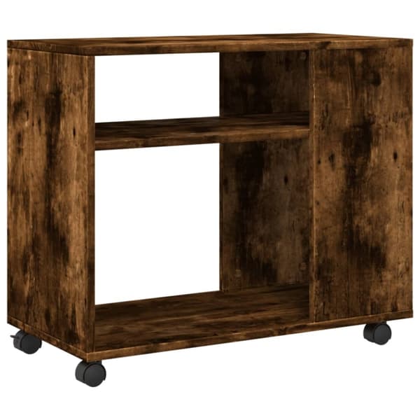 vidaXL sidebord med hjul 70x35x60 cm konstrueret træ røget egetræ