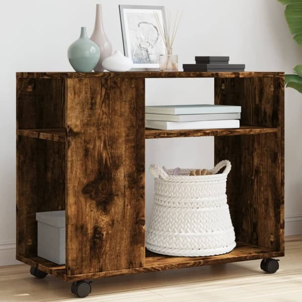 vidaXL sidebord med hjul 70x35x60 cm konstrueret træ røget egetræ