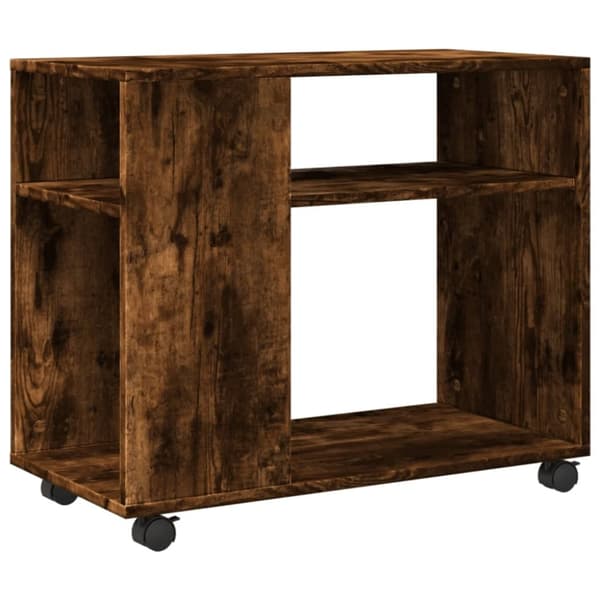 vidaXL sidebord med hjul 70x35x60 cm konstrueret træ røget egetræ