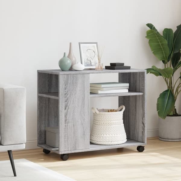 vidaXL Sidebord med hjul grå sonoma 70x35x60 cm konstruert tre