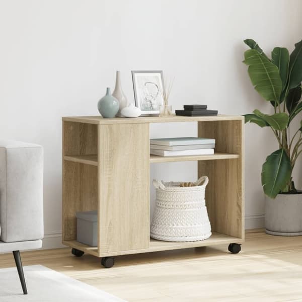 vidaXL Sidebord med hjul sonoma eik 70x35x60 cm konstruert tre