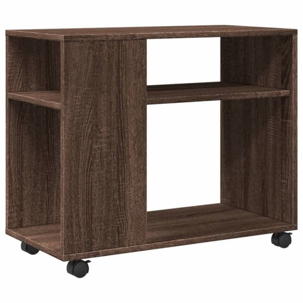 vidaXL sidebord med hjul 70x35x60 cm konstrueret træ brunt egetræ