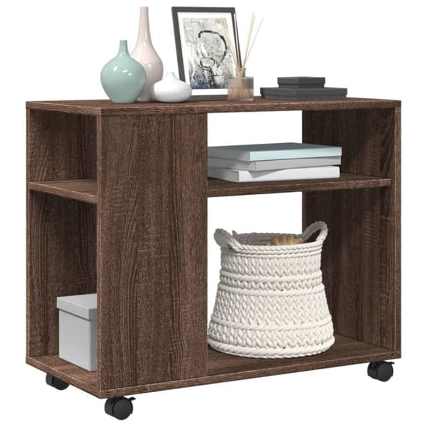 vidaXL sidebord med hjul 70x35x60 cm konstrueret træ brunt egetræ