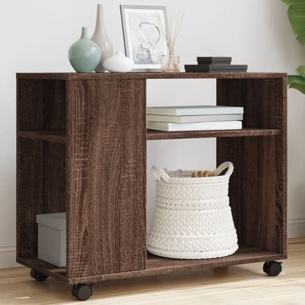 vidaXL sidebord med hjul 70x35x60 cm konstrueret træ brunt egetræ