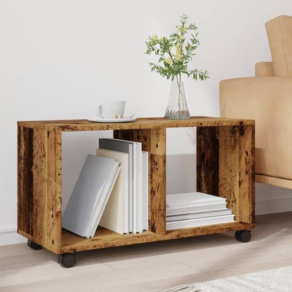 vidaXL Kaappi pyörillä vanha puu 72x33x42,5 cm tekninen puu