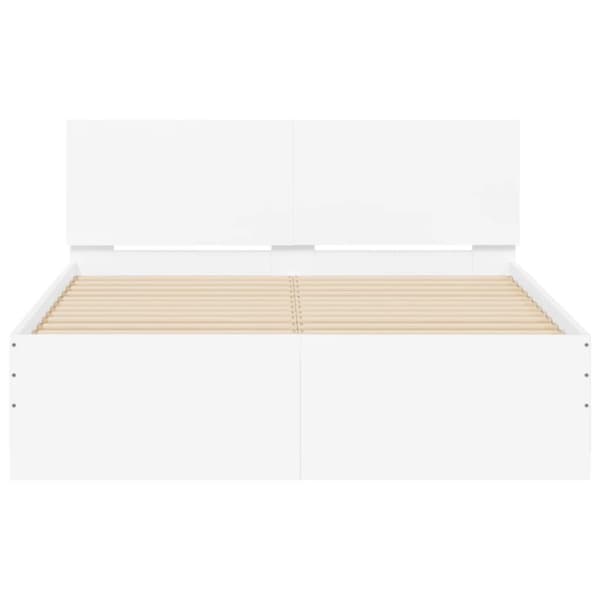 Sängram med huvudgavel och LED vit 135x190 cm