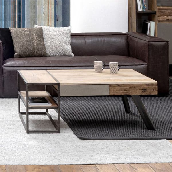 Soffbord med 2 lådor 118x70x45 cm i naturligt och grått trä - HAYAM