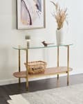 Miniatyrbild 2 av 6: Konsolbord Guld med Ljust Trä Glasskiva Metallram Hylla Modern Design