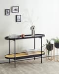 Miniatyrbilde 2 av 7: Konsollbord Svart med Glassplate Lyst tre Metallramme Hylle Wienerflette Moderne