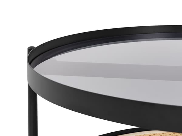Sofabord Svart med Glassplate Lyst tre Metallramme Rund Hylle Wienerflette Moderne