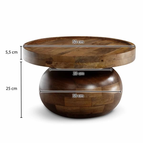 Rootz Modern Pyöreä sohvapöytä - Elliptinen kehys - Sileä pinta - Käsintehty - Mango Massiivipuu - 50cm x 50cm x 30,5cm