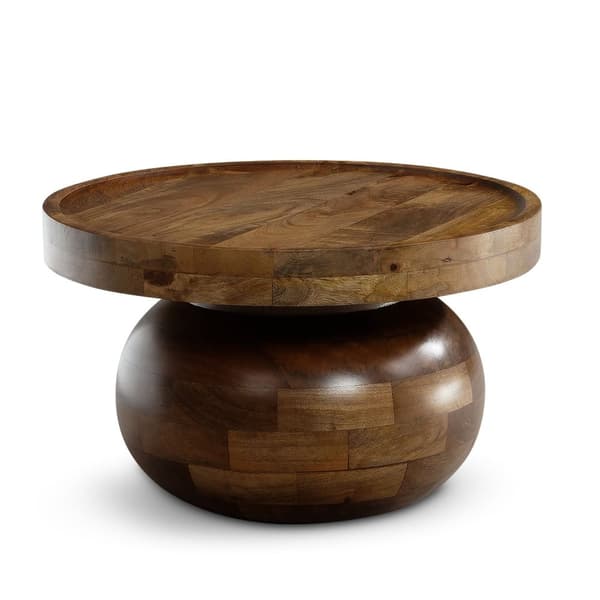 Rootz Modern Pyöreä sohvapöytä - Elliptinen kehys - Sileä pinta - Käsintehty - Mango Massiivipuu - 50cm x 50cm x 30,5cm