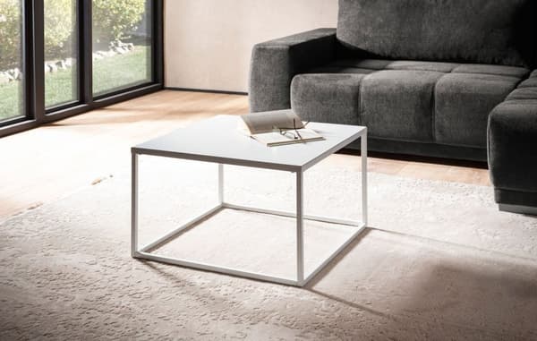 Rootz firkantet sofabord i industriel stil - Moderne midterbord - Metalstel - Opbevaringstop - 60 cm x 60 cm x 40 cm - Hvid