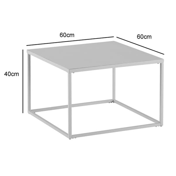 Rootz firkantet sofabord i industriel stil - Moderne midterbord - Metalstel - Opbevaringstop - 60 cm x 60 cm x 40 cm - Hvid