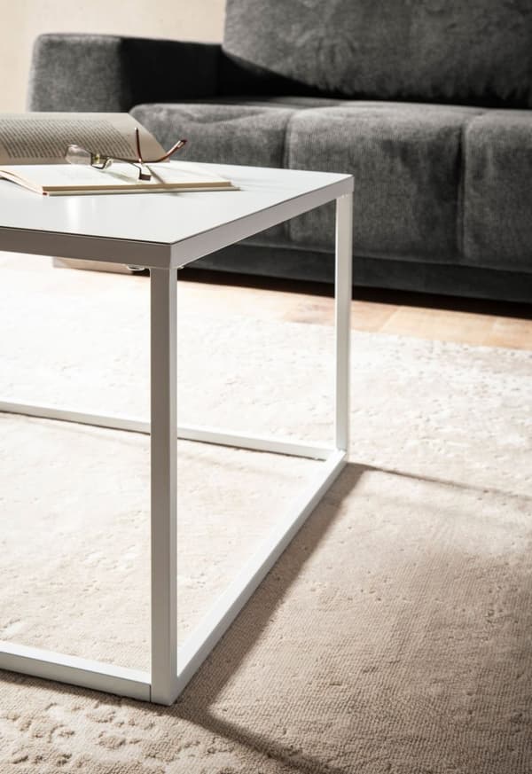 Rootz firkantet sofabord i industriel stil - Moderne midterbord - Metalstel - Opbevaringstop - 60 cm x 60 cm x 40 cm - Hvid