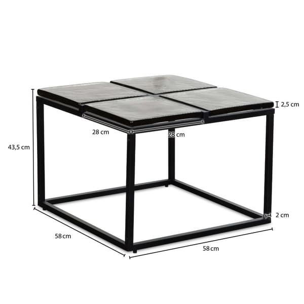 Rootz Modern Design Square -sohvapöytä - Lasilevy - Metallikehys - Käsintehty - Tilava säilytystila - 58cm x 58cm x 43,5cm