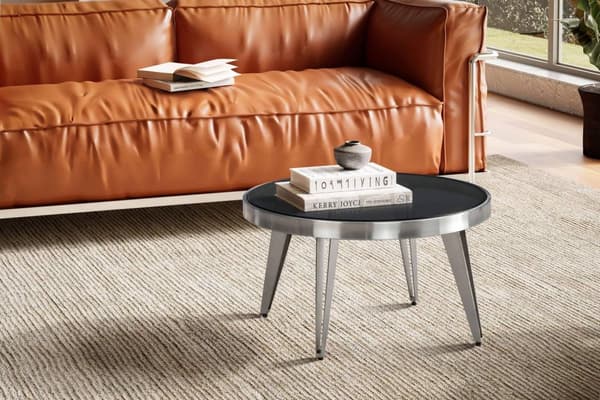 Rootz Modern Design Sofabord - Rundt bord - Spejlbord - Unikt håndlavet stykke - Sort/sølv - 60cm x 60cm x 33cm
