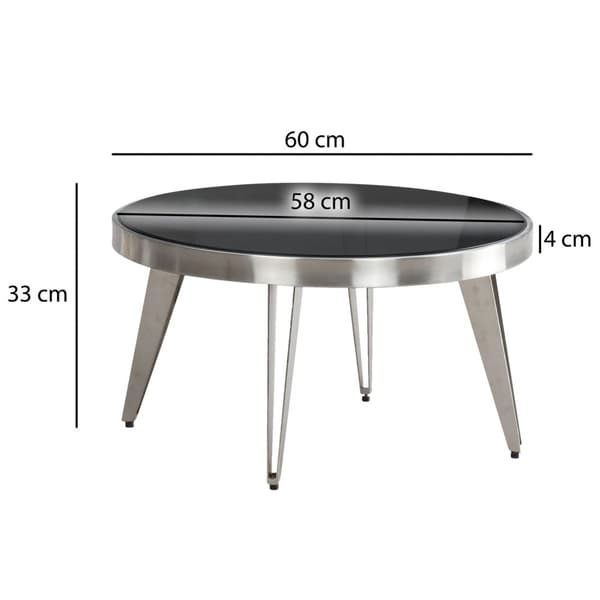 Rootz Modern Design Sofabord - Rundt bord - Spejlbord - Unikt håndlavet stykke - Sort/sølv - 60cm x 60cm x 33cm