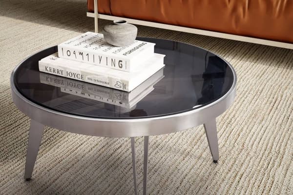 Rootz Modern Design Sofabord - Rundt bord - Spejlbord - Unikt håndlavet stykke - Sort/sølv - 60cm x 60cm x 33cm