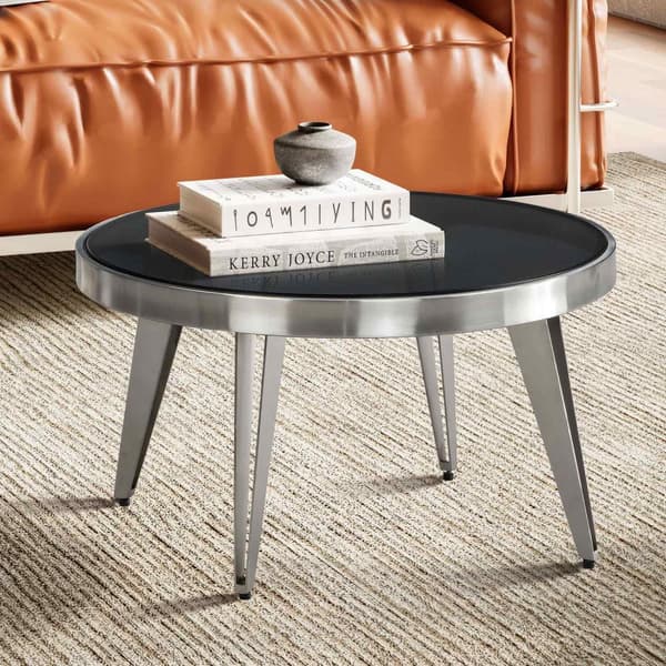 Rootz Modern Design Sofabord - Rundt bord - Spejlbord - Unikt håndlavet stykke - Sort/sølv - 60cm x 60cm x 33cm