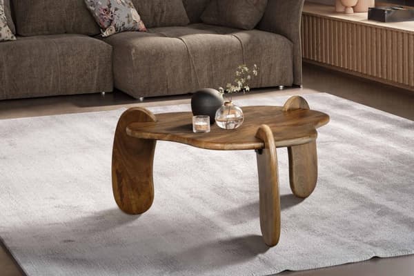 Rootz Modern Design Soffbord - Organisk form Bordsskiva - Naturligt trä ådring - Handgjorda - Mangoträ - 78cm x 78cm x 39,5cm