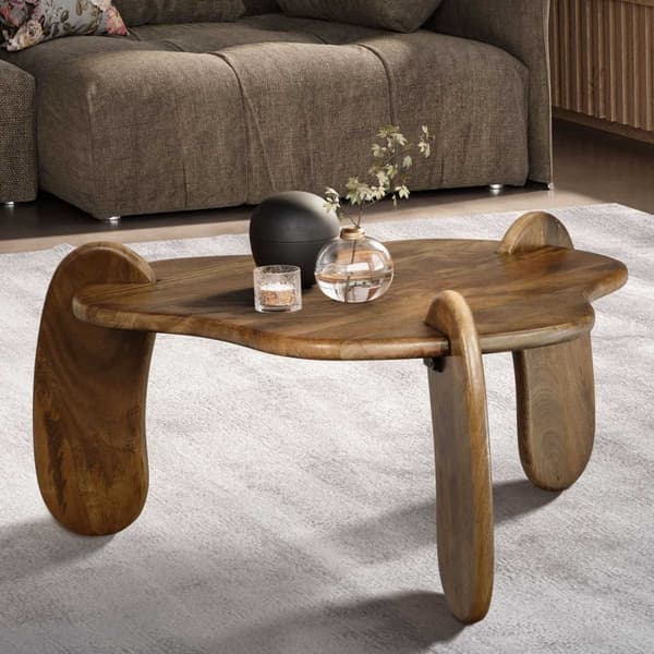 Rootz Modern Design Soffbord - Organisk form Bordsskiva - Naturligt trä ådring - Handgjorda - Mangoträ - 78cm x 78cm x 39,5cm