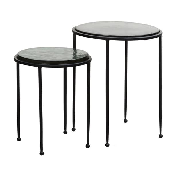 Rootz Modern Design Sidebordssæt - 2 borde - Grønne og sorte gennemsigtige bordplader - Metalrammer - 45cm x 45cm x 52cm & 37cm x 37cm x 42cm