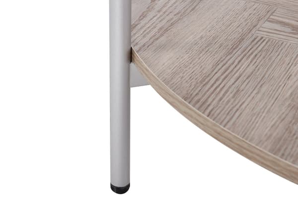 Sofabord sølv med glasplade i lyst træ metalramme med hylde rundt moderne design