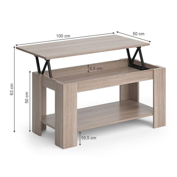 Vicco Lorenz soffbord, Sonoma, 100 x 50 cm med lyftfunktion