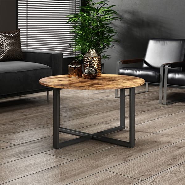 Fyrk soffbord, 80 x 47 cm med metallstomme, Rustik ek, Vicco