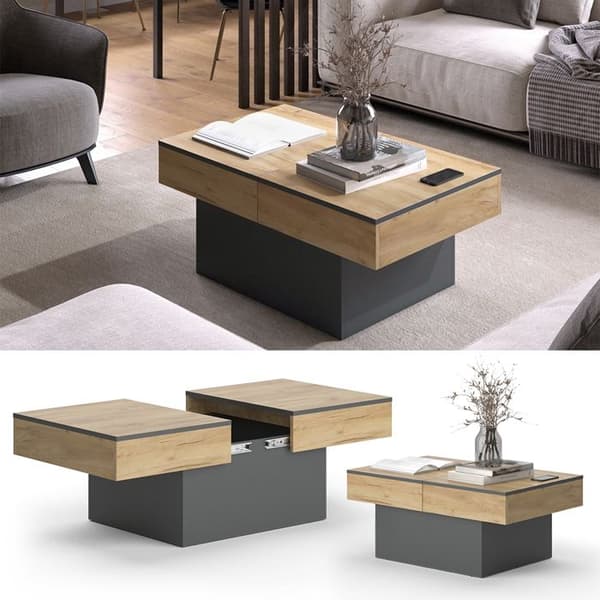 Boto soffbord, 95 x 40 cm utdragbart, antracit/gyllene ek, Vicco