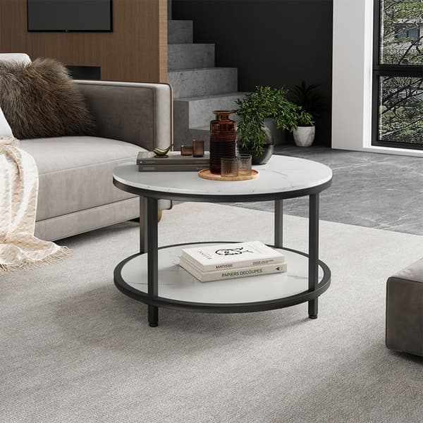 Ontario Soffbord, 80 x 46 cm Runt, Vit Marmor, Vicco