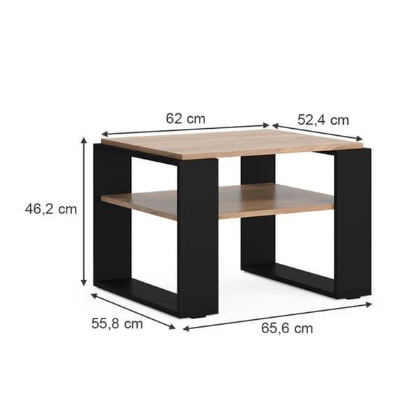 Helm soffbord, 65,6 x 46,2 cm med hylla, gyllene ek, Vicco