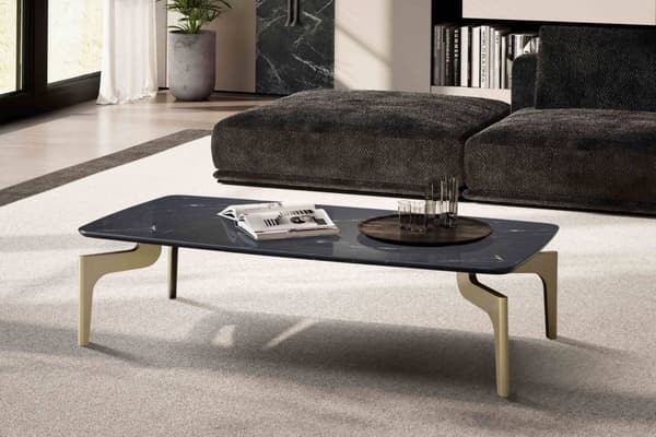 Rootz Modern Design Soffbord - Rektangulärt bord - Marmorlook - Svart & Guld - Stort förvaringsutrymme - 120 cm x 60 cm x 30,5 cm