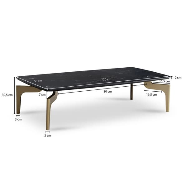 Rootz Modern Design Soffbord - Rektangulärt bord - Marmorlook - Svart & Guld - Stort förvaringsutrymme - 120 cm x 60 cm x 30,5 cm