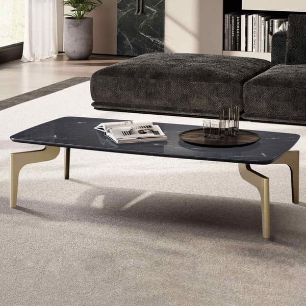 Rootz Modern Design Soffbord - Rektangulärt bord - Marmorlook - Svart & Guld - Stort förvaringsutrymme - 120 cm x 60 cm x 30,5 cm